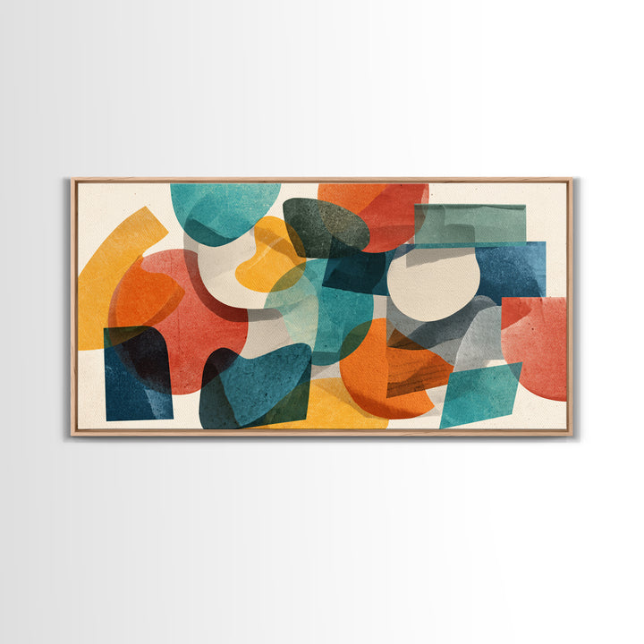Transparent Organic Shapes Wall Art, Teal Orange Abstract Mid Century Modern Decor, Geometric Bauhaus Canvas Print For Home