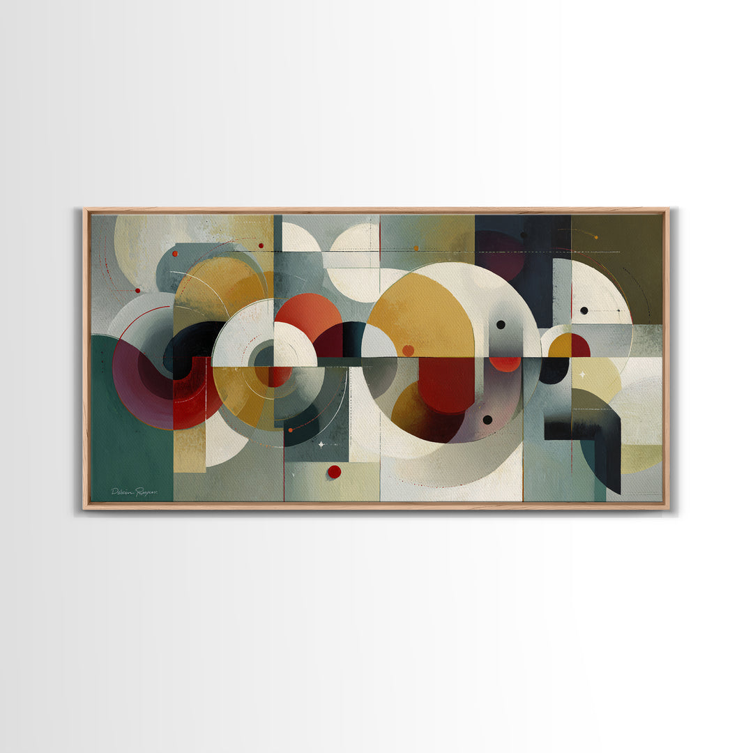 Muted Teal Mustard Red And Cream Circles Wall Art, Midcentury Modern Art Print, Bauhaus Geometric Home Decor For Living Room