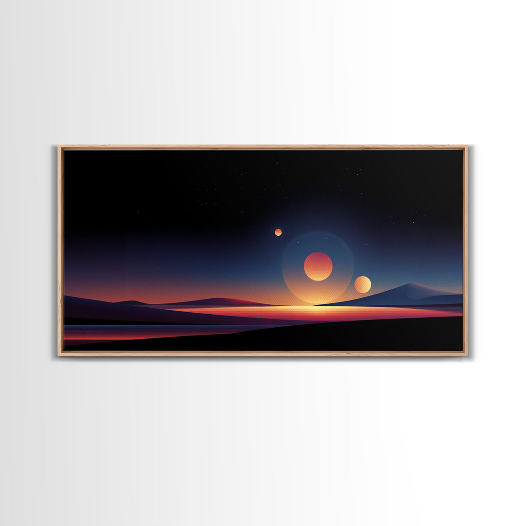 Minimal Planet Desert Sunset Wall Art, Midcentury Modern Art Print, Retro Travel Poster, Scenic Landscape Home Office Decor