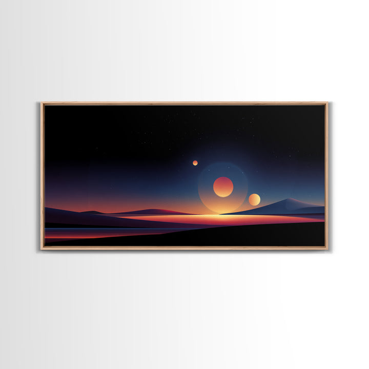 Minimal Planet Desert Sunset Wall Art, Midcentury Modern Art Print, Retro Travel Poster, Scenic Landscape Home Office Decor
