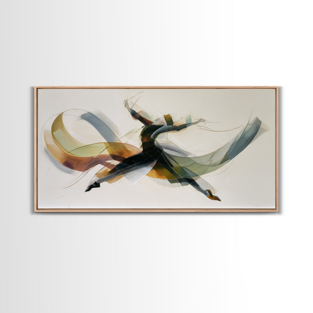 Leaping Abstract Dancer In Soft Ribbon Forms Canvas Print, Modern Contemporary Wall Art, Minimalist Artwork, Bedroom Decor