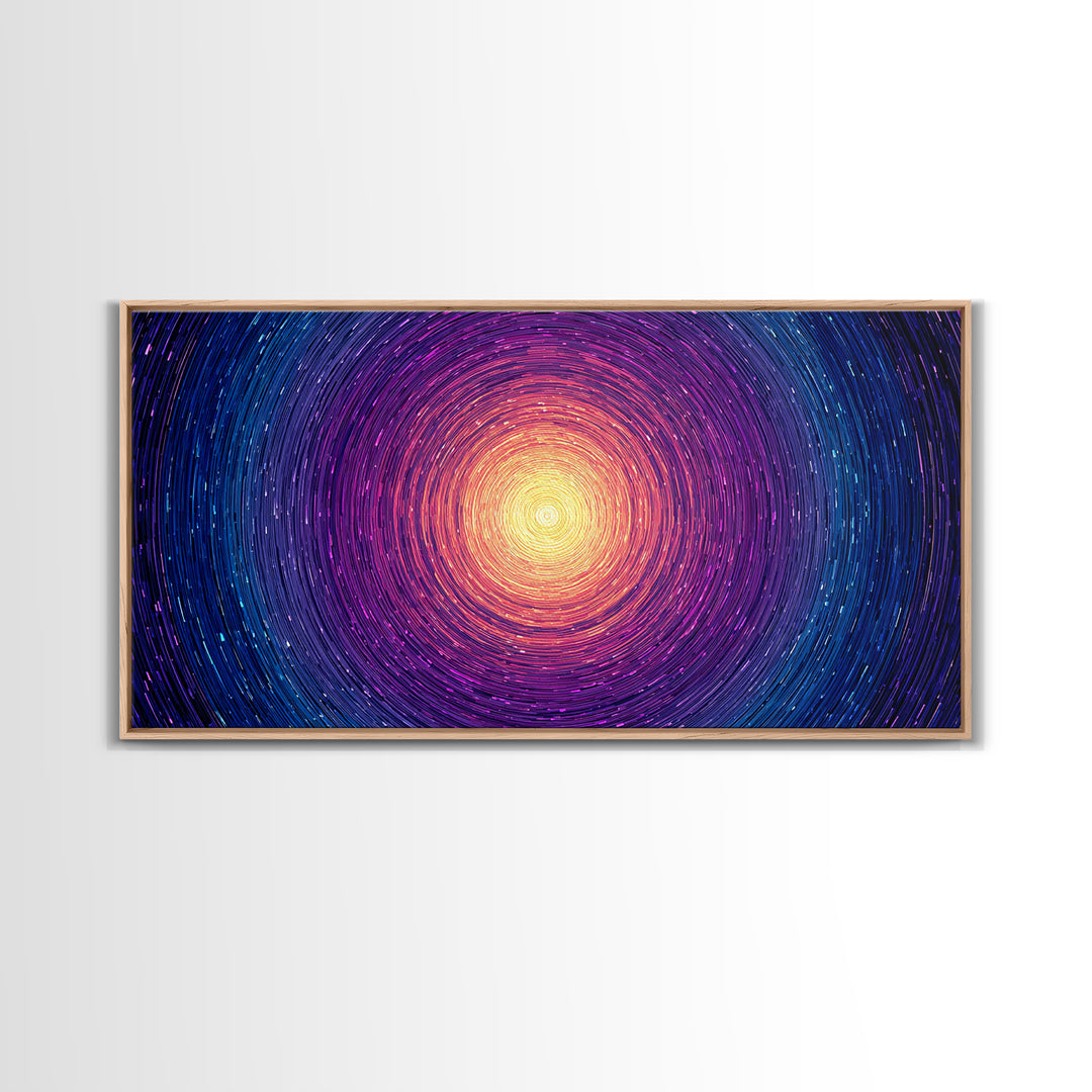 Radiant Magenta Blue Spiral Sun Wall Art, Cosmic Abstract Canvas, Modern Wall Decor, Vibrant Space Print For Living Room