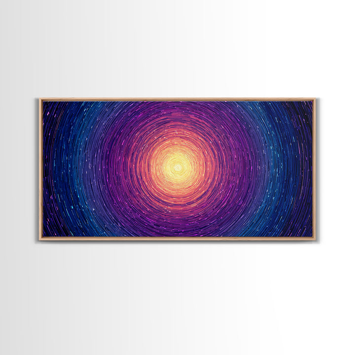 Radiant Magenta Blue Spiral Sun Wall Art, Cosmic Abstract Canvas, Modern Wall Decor, Vibrant Space Print For Living Room