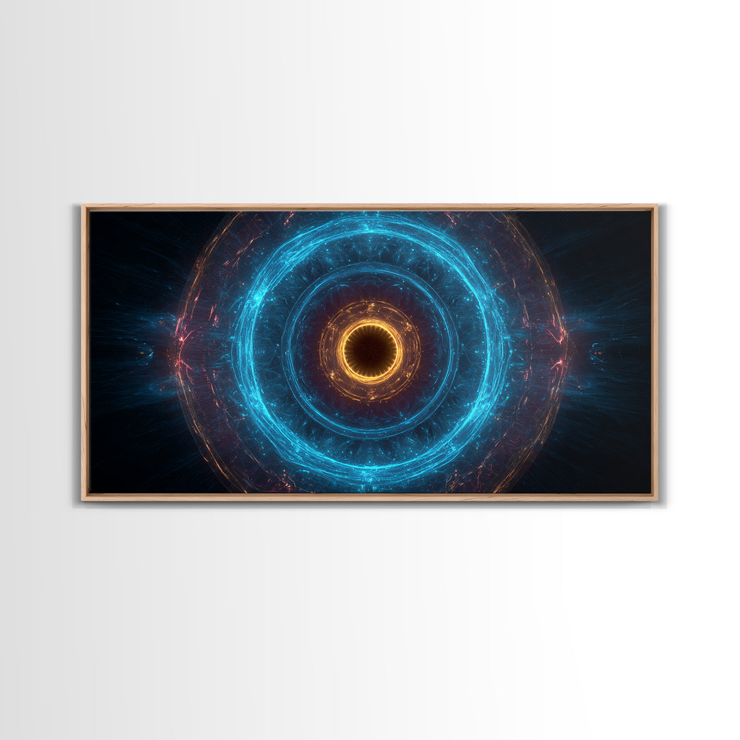 Electric Blue Orbital Ring Wall Art, Futuristic Sci Fi Abstract Canvas, Modern Geometric Space Decor For Living Room Or Office