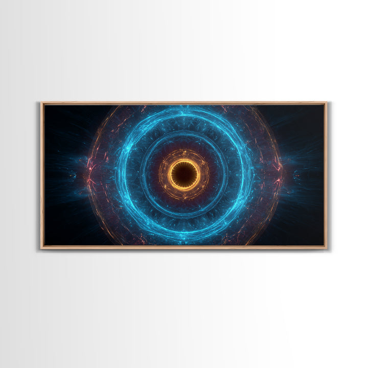 Electric Blue Orbital Ring Wall Art, Futuristic Sci Fi Abstract Canvas, Modern Geometric Space Decor For Living Room Or Office