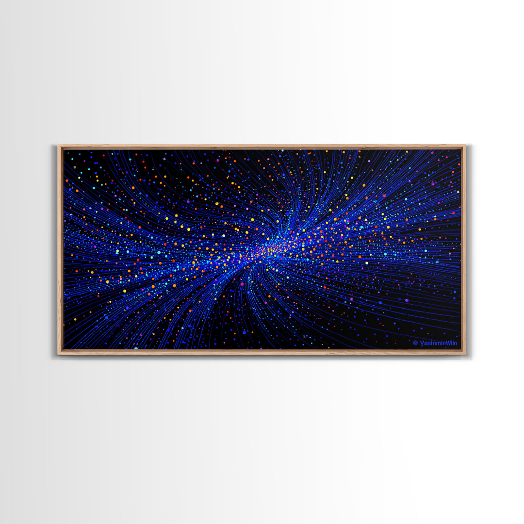 Blue Starfield Particle Stream Wall Art, Cosmic Abstract Digital Print, Modern Sci Fi Poster, Vibrant Space Decor For Home Office
