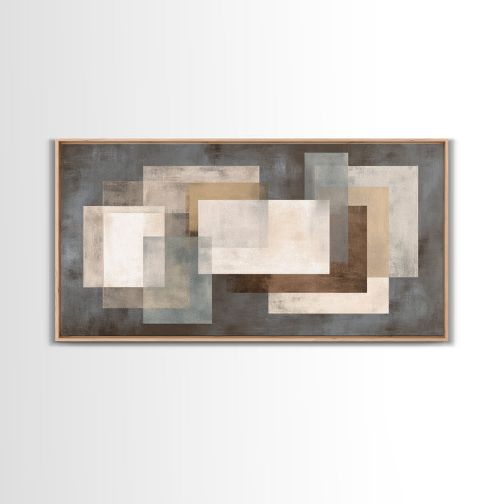 Neutral Beige Gray Layered Rectangles Framed Canvas Print, Modern Abstract Wall Art, Minimalist Living Room Home Decor Print