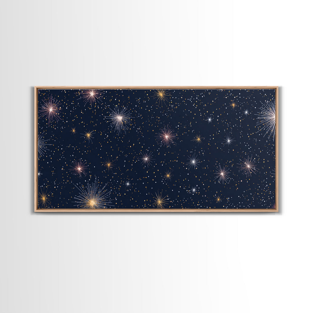 Dark Navy Gold Starry Sky Wall Art, Celestial Space Abstract Print, Modern Home Decor, Cosmic Retro Poster For Bedroom Decor
