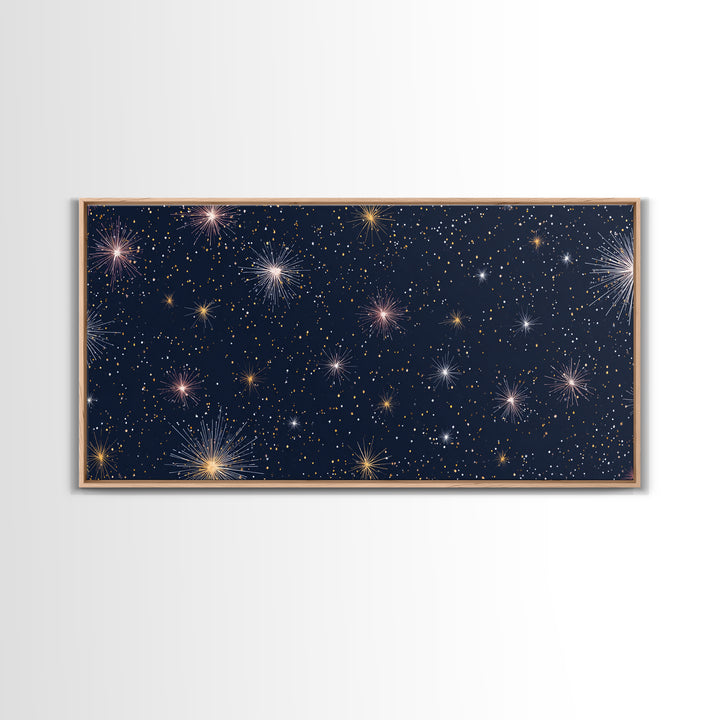 Dark Navy Gold Starry Sky Wall Art, Celestial Space Abstract Print, Modern Home Decor, Cosmic Retro Poster For Bedroom Decor