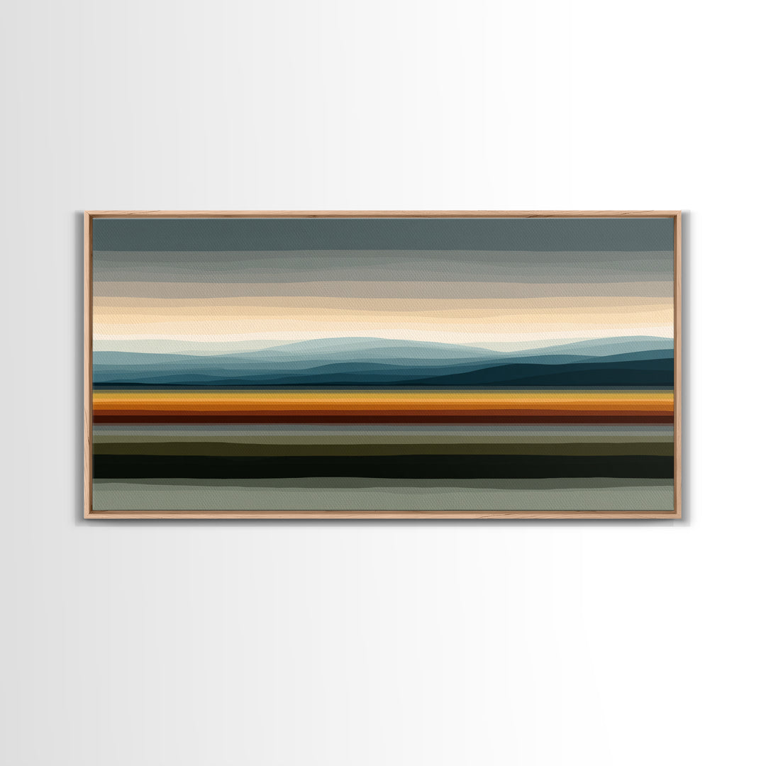 Muted Horizon Landscape With Layered Hills Wall Art, Midcentury Modern Abstract Print, Earth Tone Living Room Decor, Office Decor