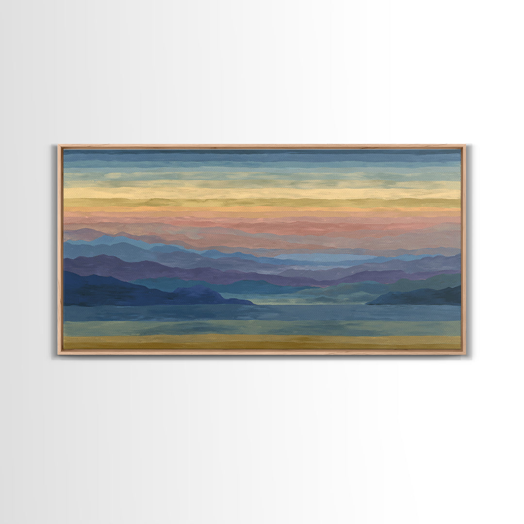 Pastel Mountain Lake Panorama Framed Canvas Print, Modern Wall Art, Scenic Nature Landscape, Bedroom And Office Decor, Home Decor