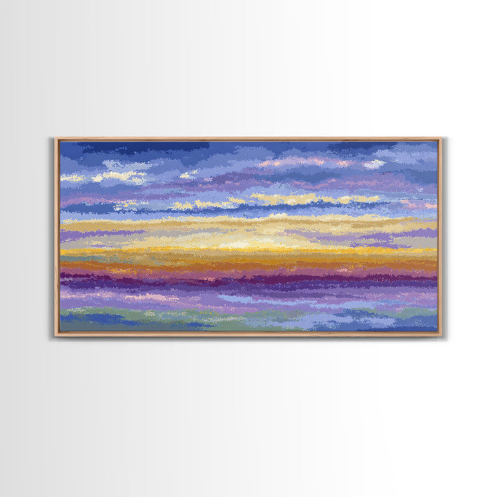 Soft Cloudy Sunset Sky Canvas Print, Pastel Blue Lavender Wall Art, Modern Nature Landscape, Calm Bedroom Decor, Office Decor