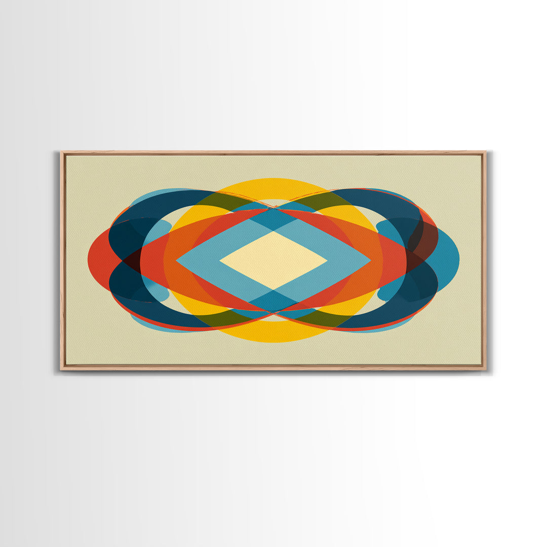 Colorful Overlapping Ellipse Abstract Wall Art, Midcentury Modern Geometric Print, Retro MCM Decor, Bold Living Room Art
