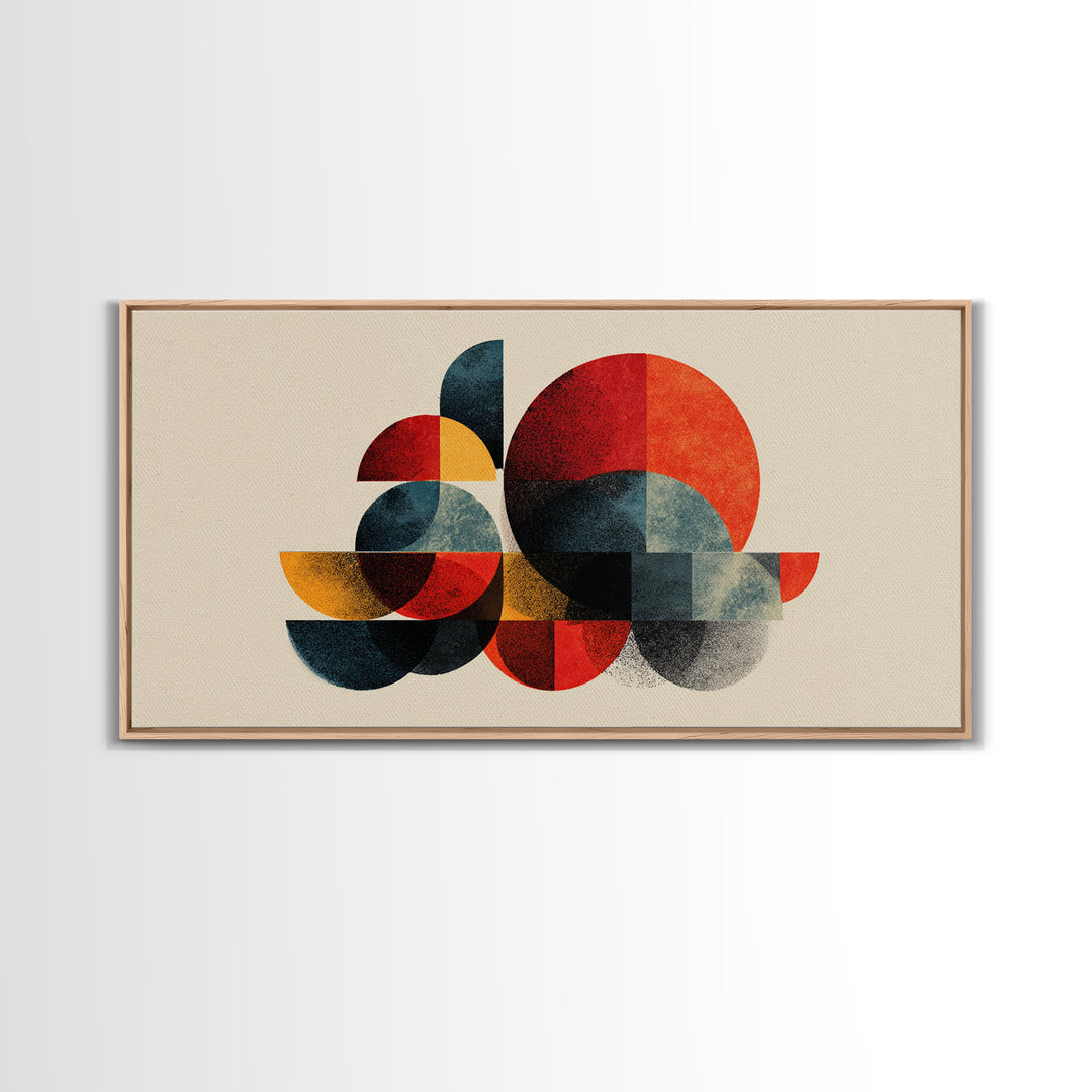 Red Teal Mustard Geometric Shapes Canvas Print, Midcentury Modern Wall Art, Bauhaus Abstract Poster, Bold Retro MCM Home Decor