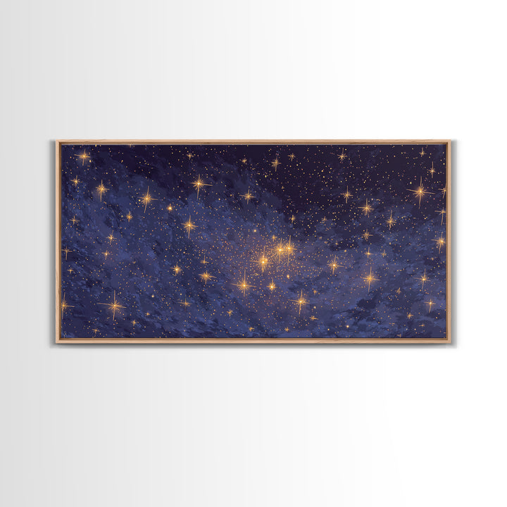 Purple Blue Galaxy Star Cloud Framed Canvas Print, Celestial Space Wall Art, Modern Cosmic Decor For Bedroom Or Office Decor