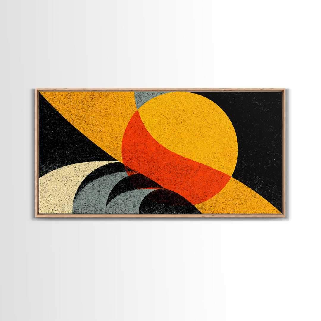 Orange Yellow Cosmic Sphere Canvas Print, Midcentury Modern Wall Art, Retro Geometric Abstract Poster, Bold Atomic Decor