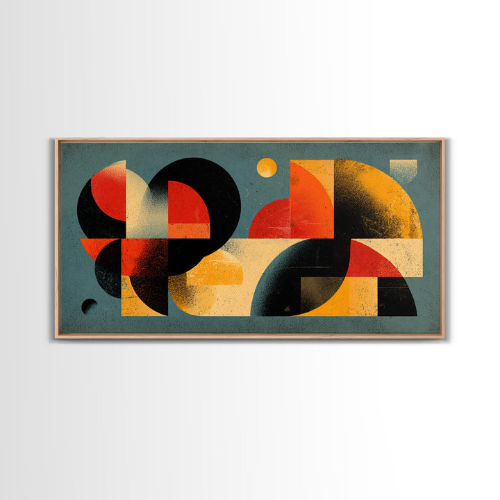 Bold Teal Orange Geometric Abstract Wall Art, Mid Century Modern Decor, MCM Artwork, Retro Bauhaus Print For Living Room