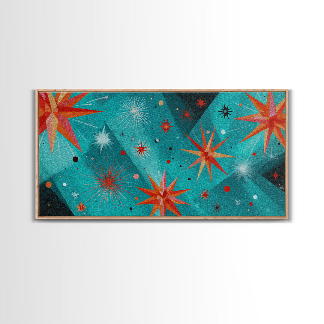 Turquoise Atomic Starburst Wall Art, Mid Century Modern Decor, Retro 50s Space Abstract Print For Living Room And Office