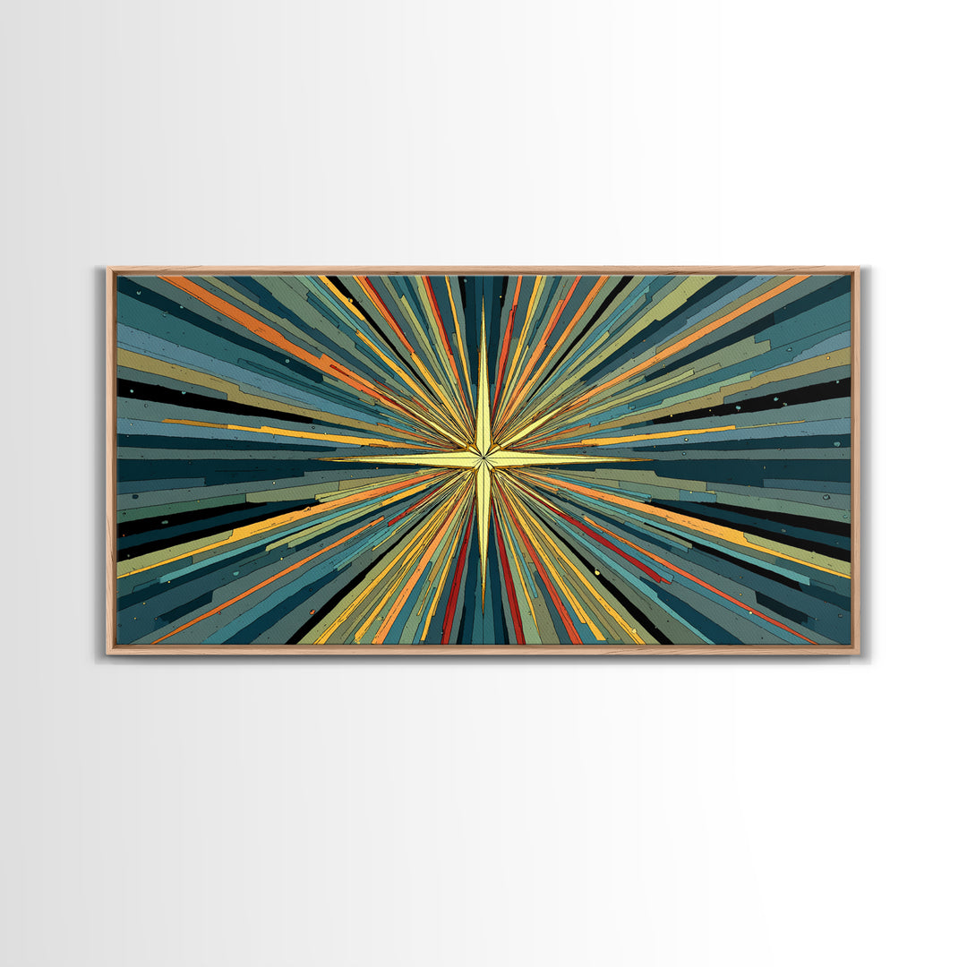 Teal Orange Atomic Starburst Wall Art, Midcentury Modern Abstract Print, Retro Geometric MCM Artwork For Living Room Decor