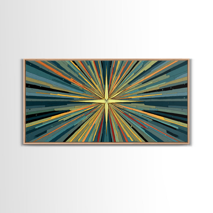 Teal Orange Atomic Starburst Wall Art, Midcentury Modern Abstract Print, Retro Geometric MCM Artwork For Living Room Decor