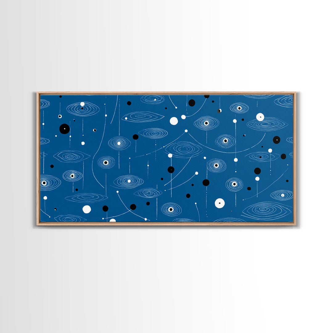 Blue Atomic Space Pattern Wall Art, Midcentury Modern Abstract Art, Retro Sci Fi Poster, Cosmic Modern Home Decor, MCM Wall Decor