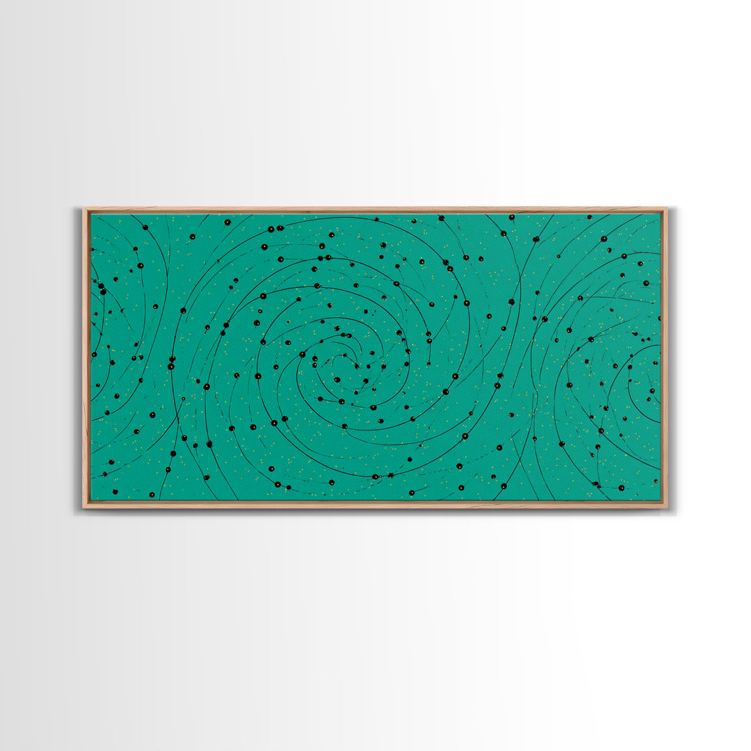 Teal Spiral Galaxy Abstract Canvas Print, Midcentury Modern Wall Art, Cosmic Retro Poster, Space Abstract Art Decor For Office