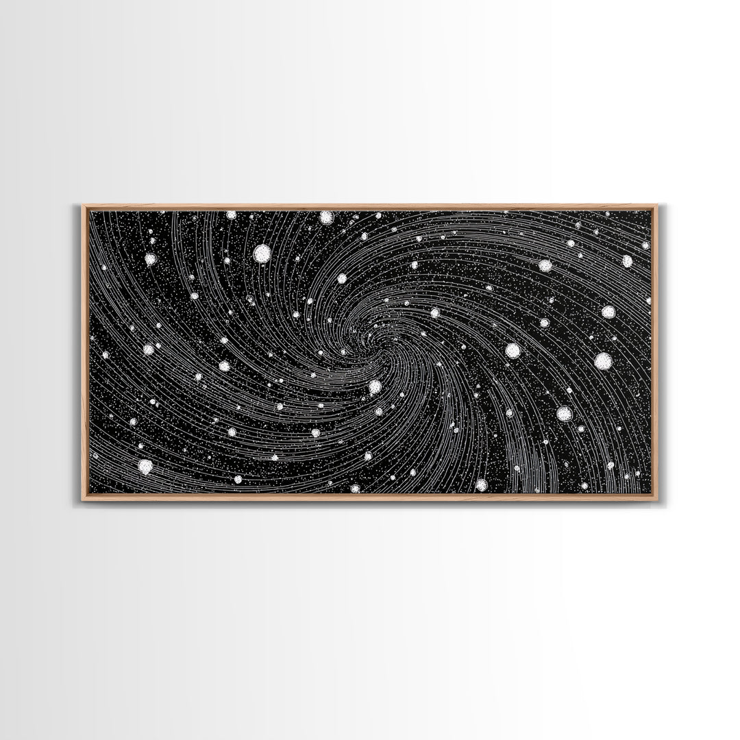 Black And White Spiral Galaxy Wall Art, Midcentury Modern Abstract Art, Retro Space Poster, Monochrome Home Decor, MCM Print