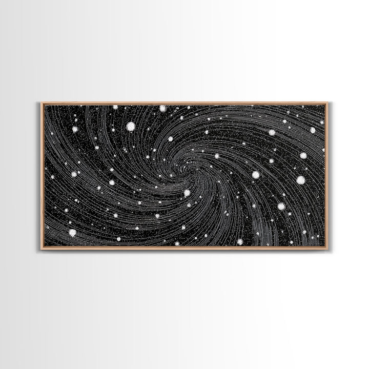 Black And White Spiral Galaxy Wall Art, Midcentury Modern Abstract Art, Retro Space Poster, Monochrome Home Decor, MCM Print