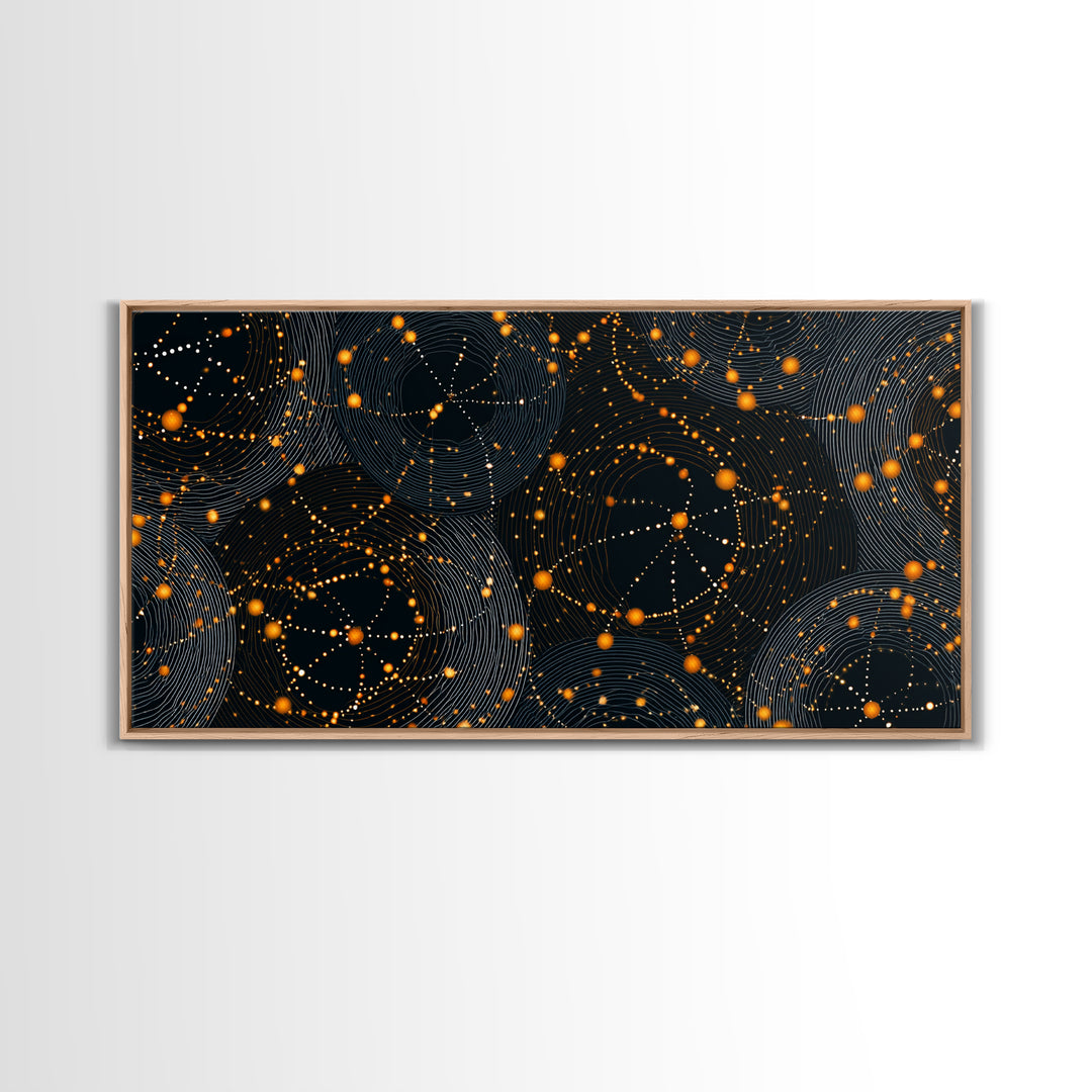 Orange Atomic Constellation Canvas Print, Midcentury Modern Wall Art, Retro Sci Fi Poster, Cosmic Abstract Decor For Office