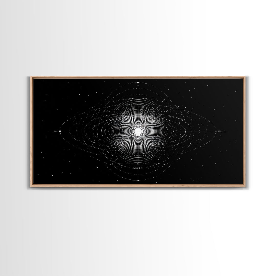 Black White Central Star Field Wall Art, Midcentury Modern Abstract Art, Cosmic Space Poster, Minimalist Home Decor, MCM Print