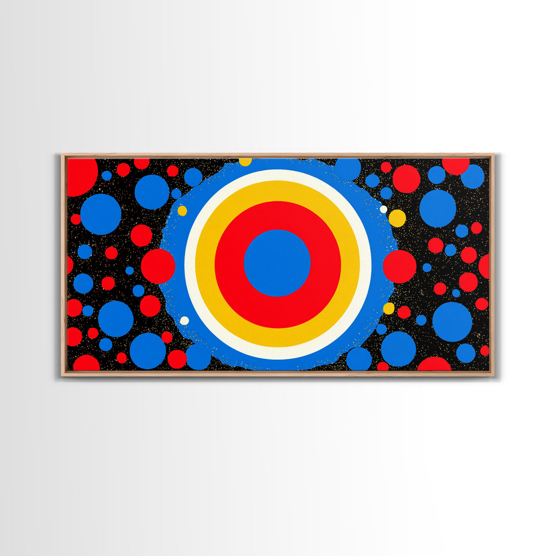 Concentric Target Canvas Print, Red Blue Yellow Circle Poster, Midcentury Modern Wall Decor, Pop Art Geometric MCM Print