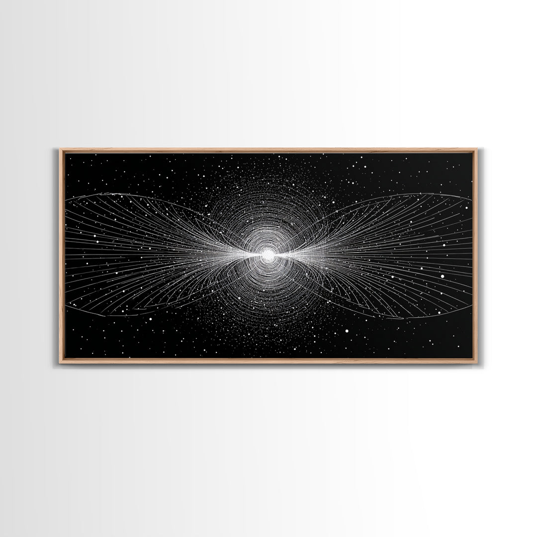 White Particle Wave Cosmic Burst Wall Art, Space Abstract Art, Modern Wall Decor, Sci Fi Poster, Black And White Art Print