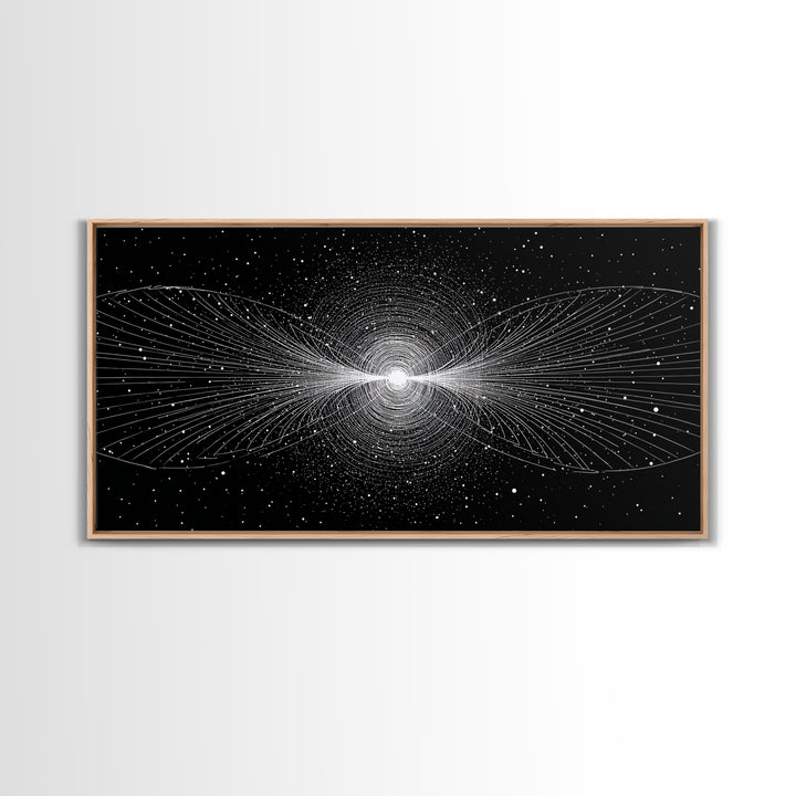 White Particle Wave Cosmic Burst Wall Art, Space Abstract Art, Modern Wall Decor, Sci Fi Poster, Black And White Art Print