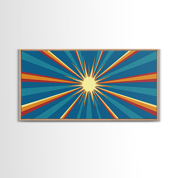 Retro Radiant Sunburst In Teal Blue Wall Art, Midcentury Modern Art, Atomic 60s Poster, Colorful Geometric Wall Decor Print