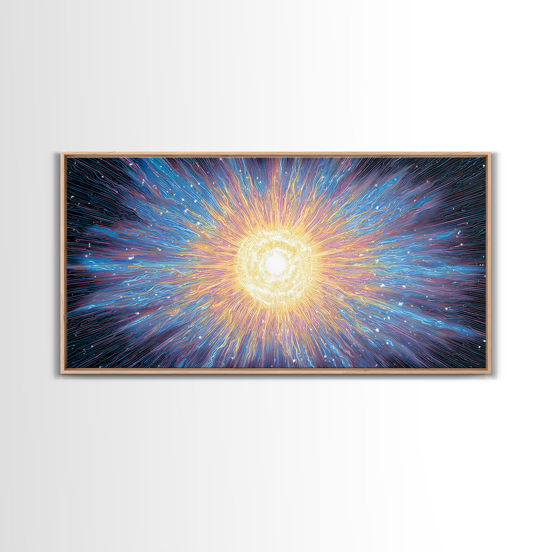Electric Solar Burst With Rainbow Lines Canvas Print, Space Abstract Art, Modern Wall Art, Colorful Sci Fi Decor Gift Idea