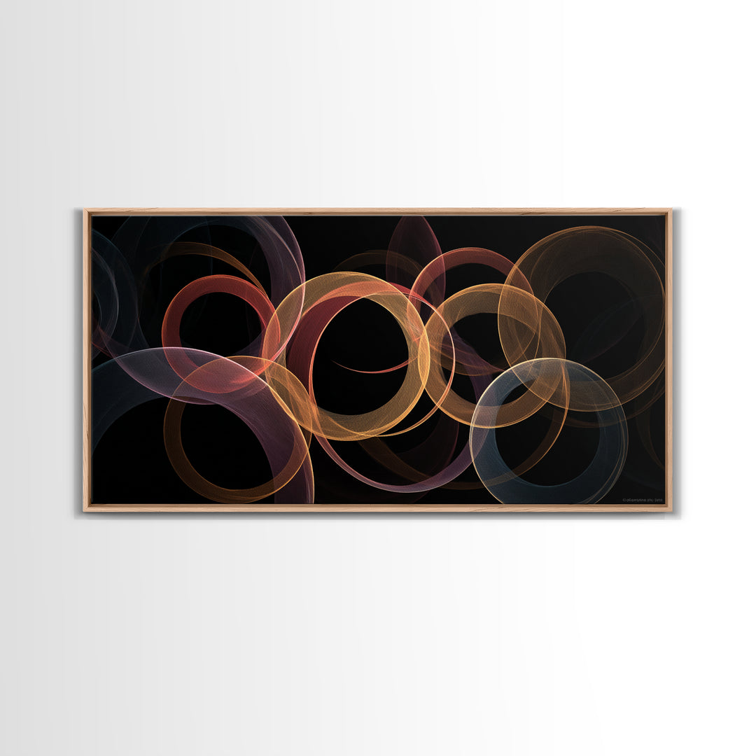 Glowing Transparent Orbital Rings Abstract Wall Art, Midcentury Modern Geometric Poster, Retro MCM Wall Decor, Large Canvas Print