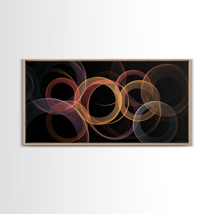 Glowing Transparent Orbital Rings Abstract Wall Art, Midcentury Modern Geometric Poster, Retro MCM Wall Decor, Large Canvas Print
