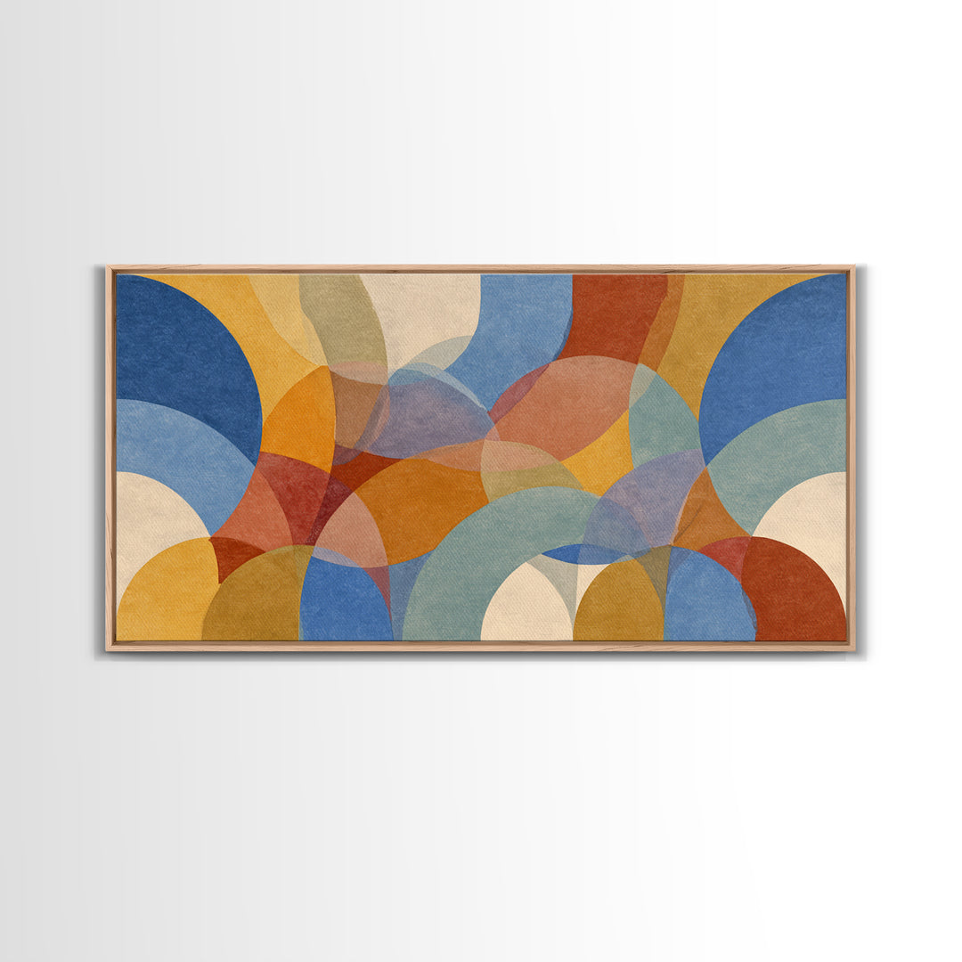 Colorful Translucent Circles And Arches Canvas Print, Midcentury Modern Abstract Art, Retro Wall Decor, Geometric Living Room Art
