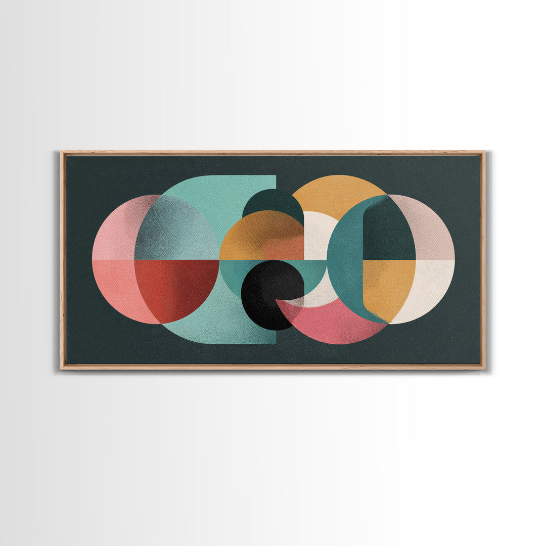 Pink Mint Mustard Oval Circle Blocks Wall Art, Midcentury Modern Geometric Print, Bauhaus Abstract Poster, MCM Wall Decor