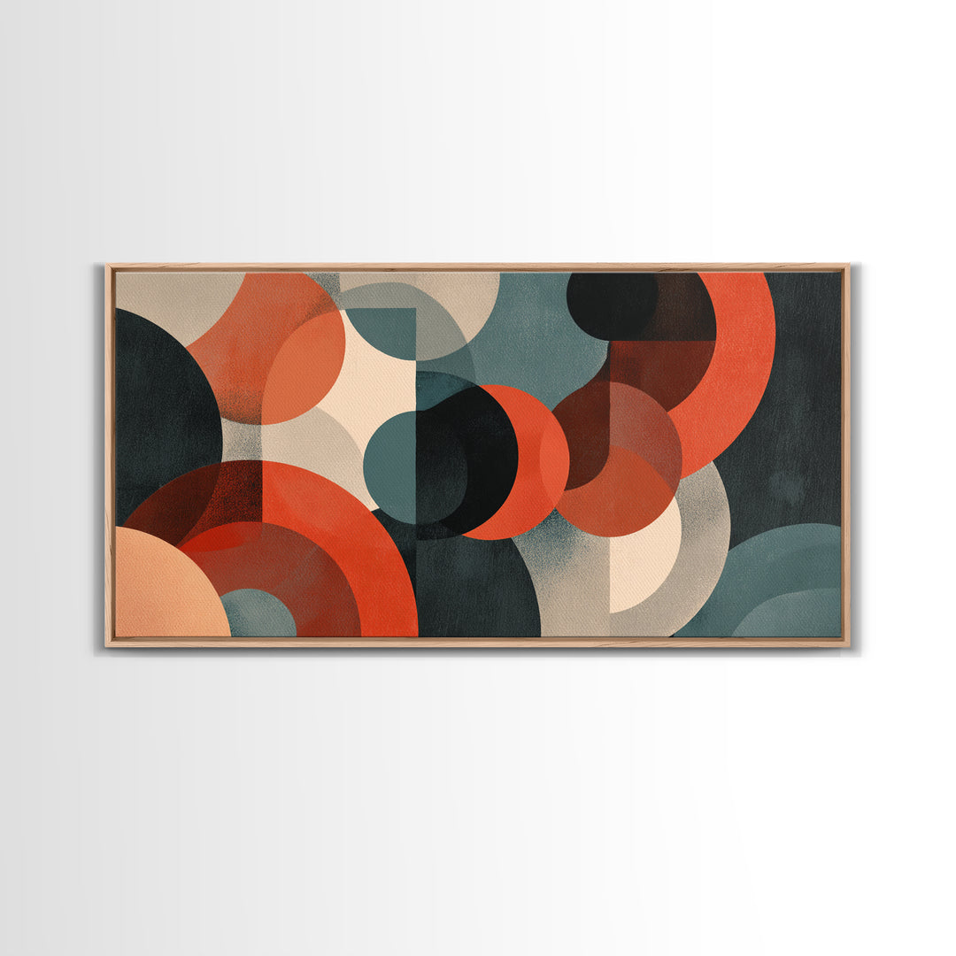 Rust Teal Cream Overlapping Circle Abstract Canvas Print, Midcentury Modern Wall Art, Retro Geometric Decor, Large MCM Poster