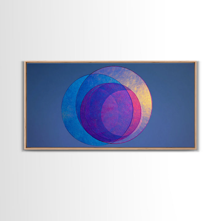 Blue Purple Transparent Planet Circles Canvas Print, Modern Abstract Wall Art, Midcentury Geometric Poster, Cool Bedroom Decor