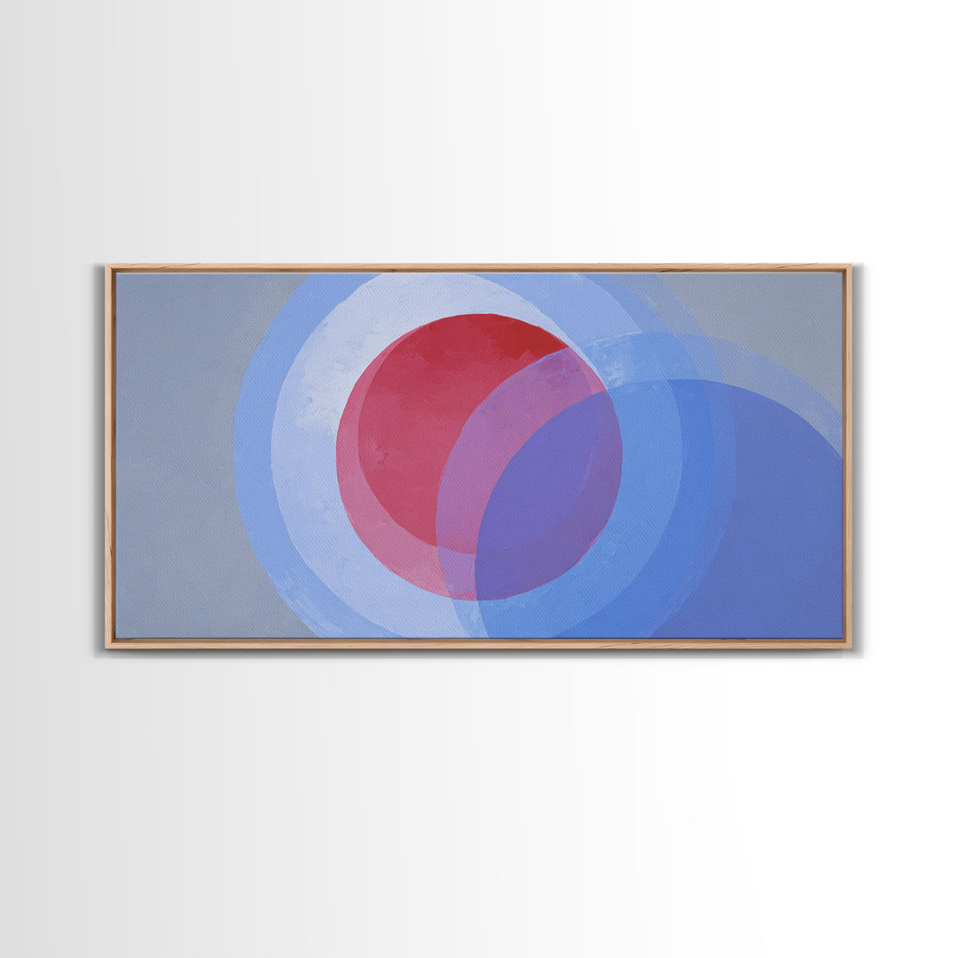 Soft Red Violet And Blue Concentric Circles Canvas Print, Modern Abstract Wall Art, Minimal Geometric Decor, Serene Bedroom Art