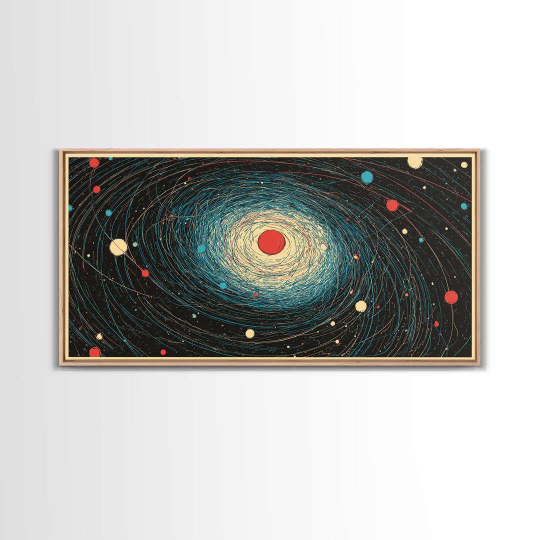 Cream Red Spiral Galaxy Canvas Print, Midcentury Modern Art, Retro Space Poster, Abstract Wall Decor, Atomic Planet Artwork