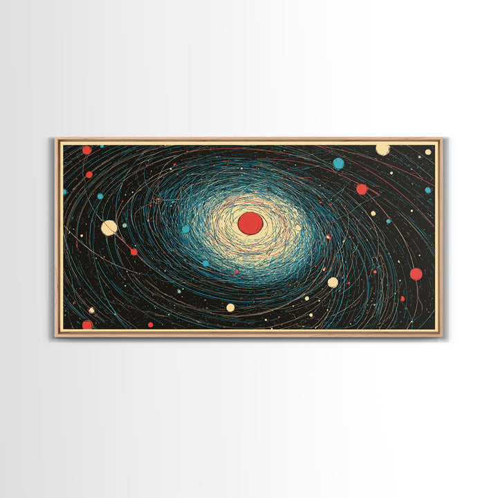 Cream Red Spiral Galaxy Canvas Print, Midcentury Modern Art, Retro Space Poster, Abstract Wall Decor, Atomic Planet Artwork
