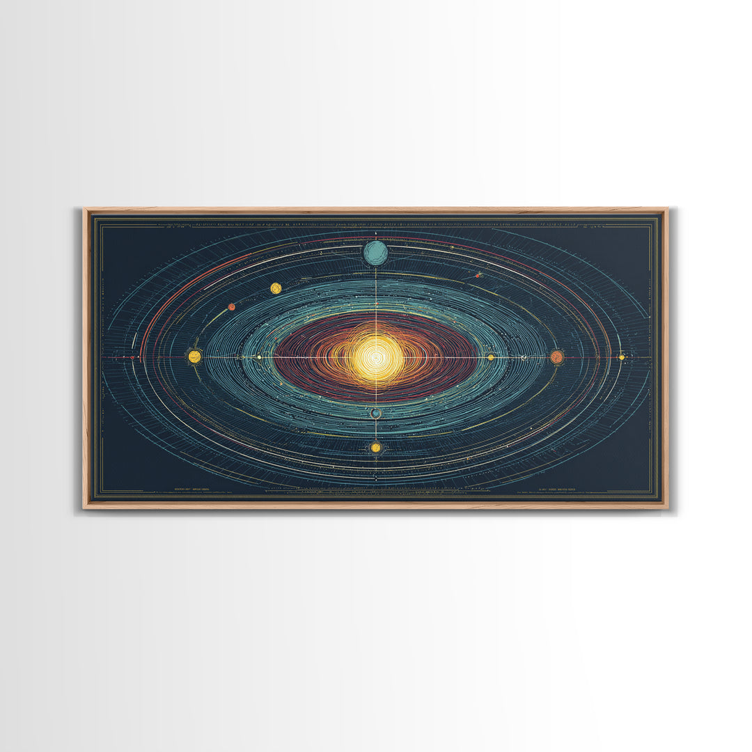 Celestial Orbit Map Framed Canvas Print, Modern Abstract Art, Midcentury Wall Art, Space Poster, Geometric Home Office Decor