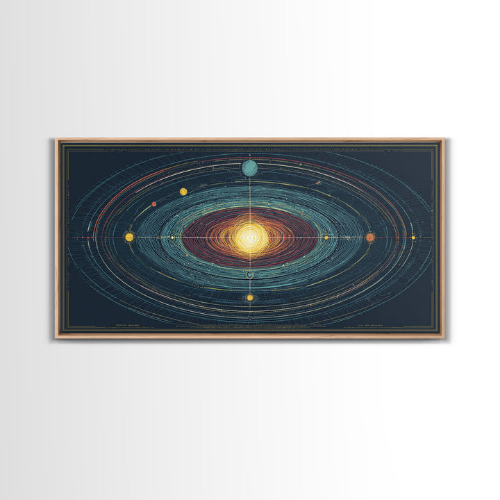 Celestial Orbit Map Framed Canvas Print, Modern Abstract Art, Midcentury Wall Art, Space Poster, Geometric Home Office Decor