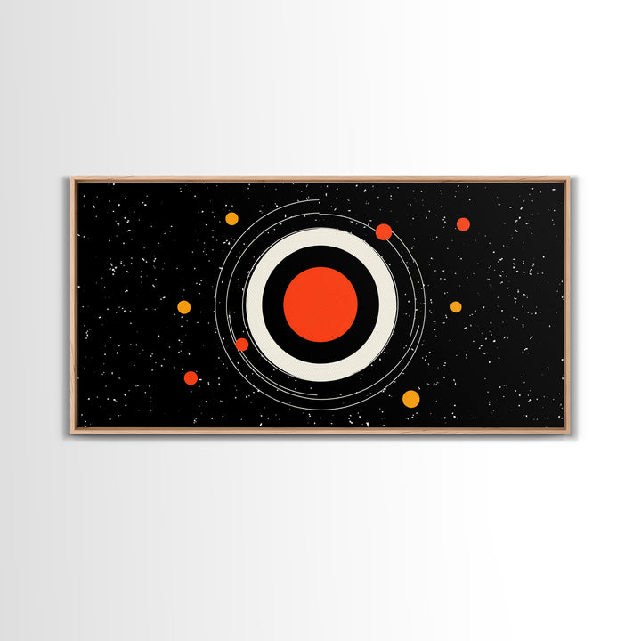 Minimal Red Planet Wall Art, Black Starfield Orbit Poster, Midcentury Modern Decor, Atomic Space Abstract Art Print, MCM