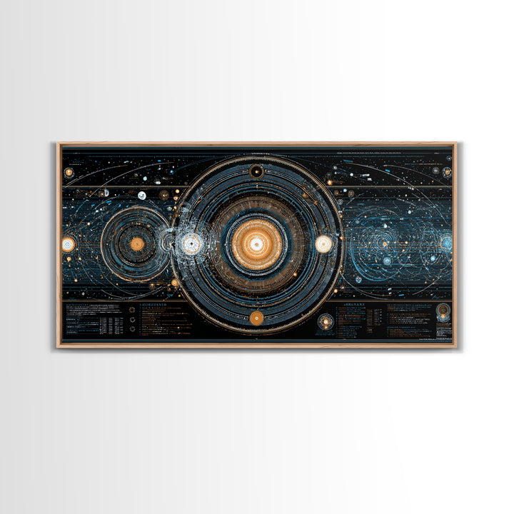 Cosmic Orbit Diagram Wall Art, Sci Fi Galaxy Map, Modern Abstract Art Print, Blue Gold Space Poster, MCM Office Decor Gift