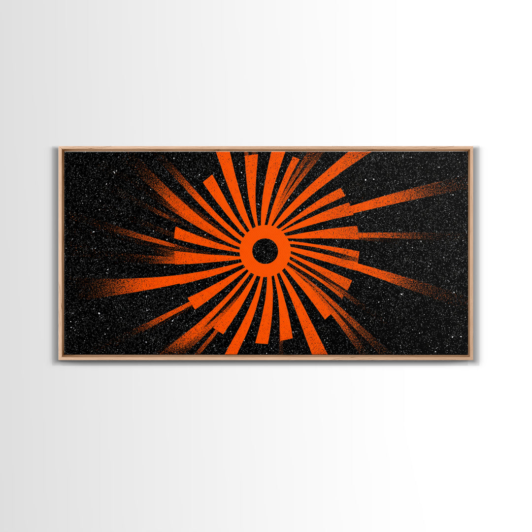 Orange Eclipse Sunburst Canvas Print, Retro Space Abstract Art, Midcentury Modern Wall Decor, Black Atomic Poster For Living Room