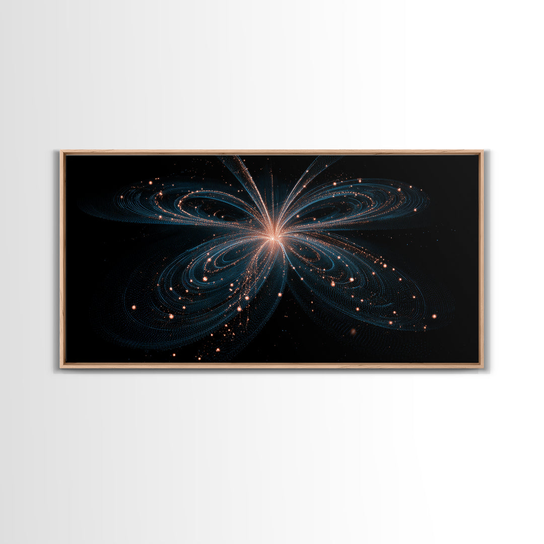 Orbital Butterfly Starfield Framed Canvas Print, Cosmic Particle Wall Art, Modern Abstract Art, Elegant Sci Fi Bedroom Decor